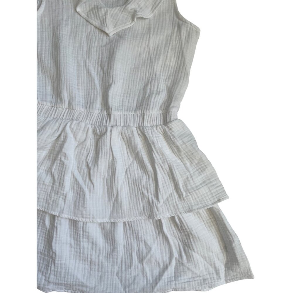 Sol Angeles Women's Medium NWT Whtie Gauzy Cotton Drop Waist ruffle Mini Dress - Picture 4 of 7